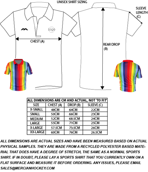 World Masters Hockey Umpire & Official Unisex cut shirt : CLWMHUMP : size chart